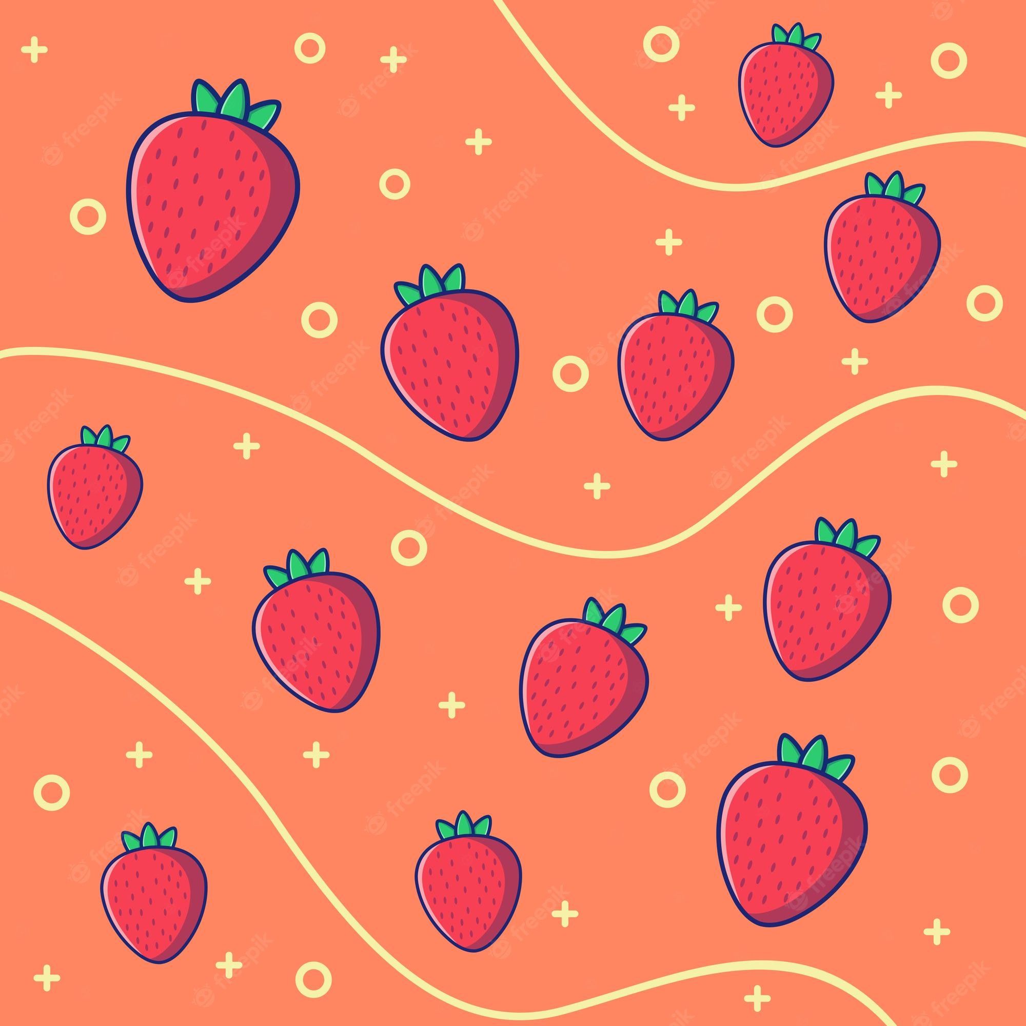 Premium Vector. Strawberry fruit pattern background and curved lines