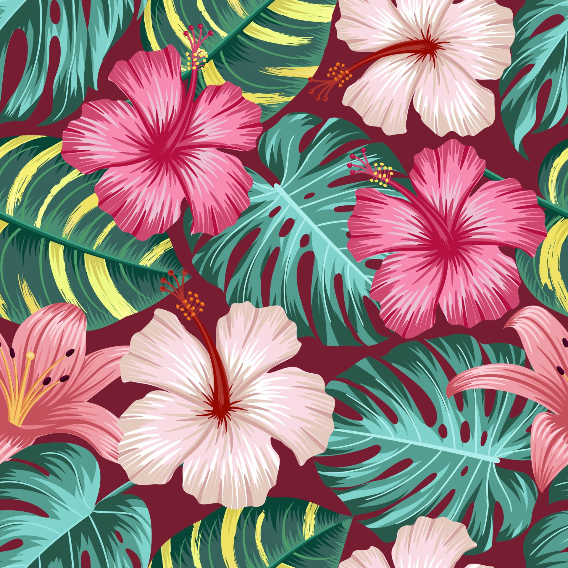 Floral seamless pattern with leaves. tropical background