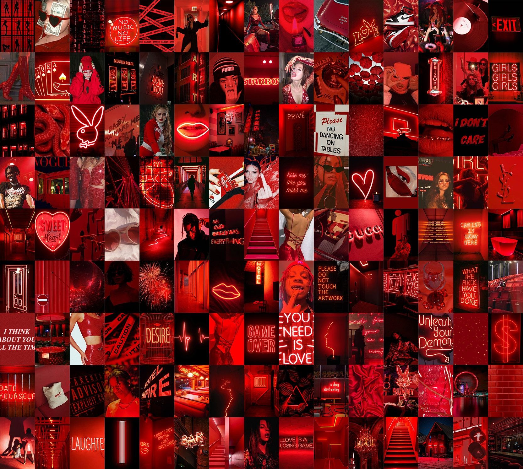 A collage of red aesthetic pictures - Neon red