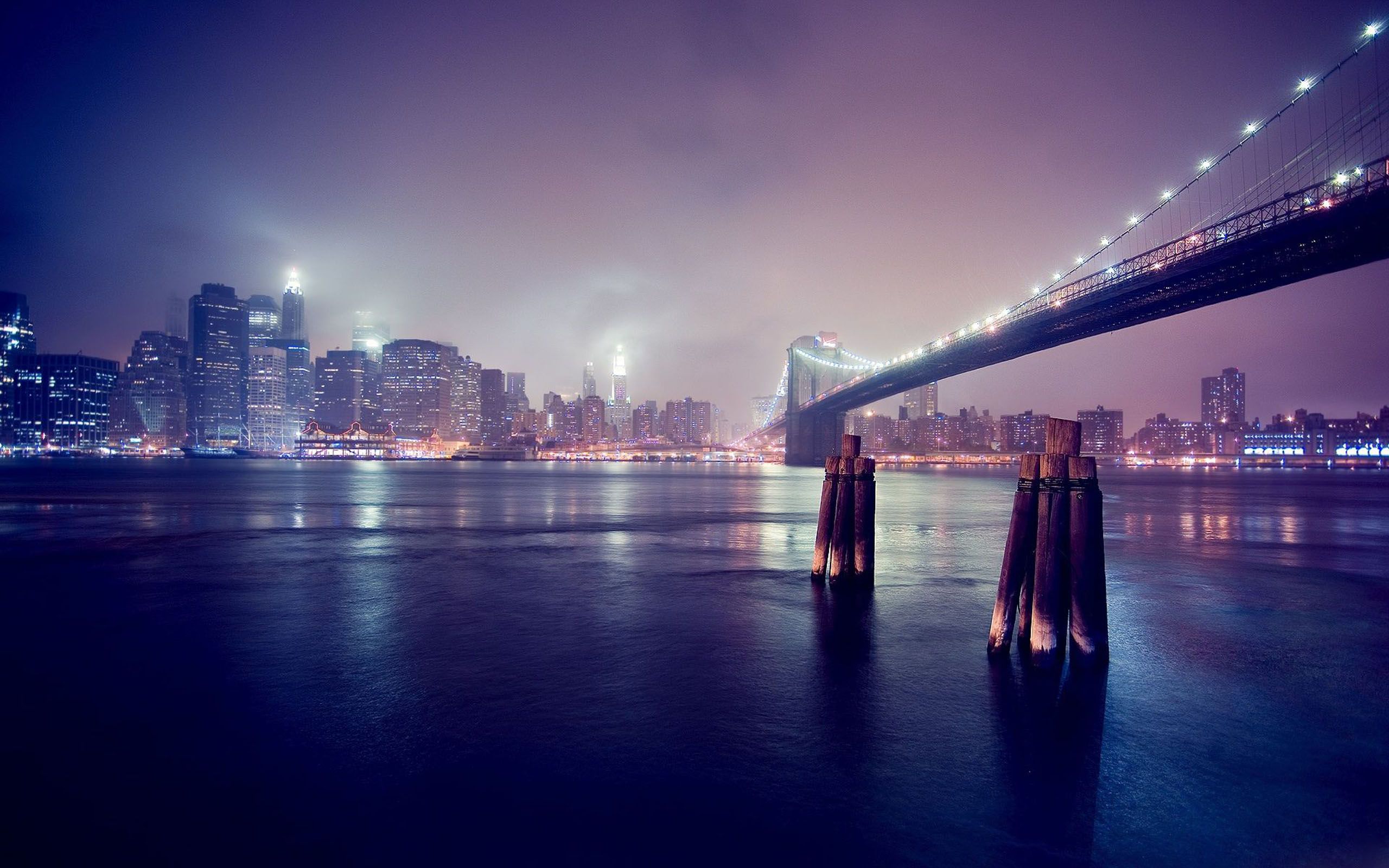 Brooklyn Bridge at night with the city lights in the background - 2560x1600, city