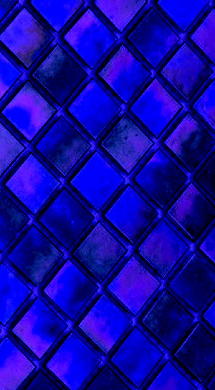 A blue and purple pattern of squares and diamonds. - Indigo