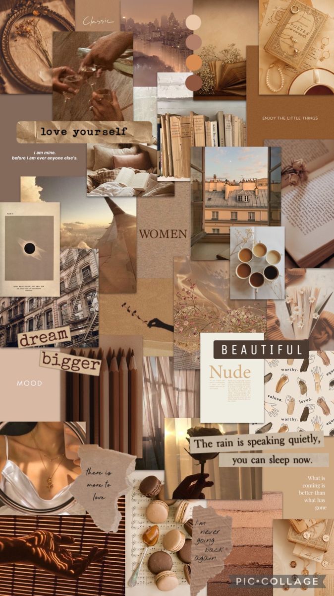 A collage of various items in brown - Light brown