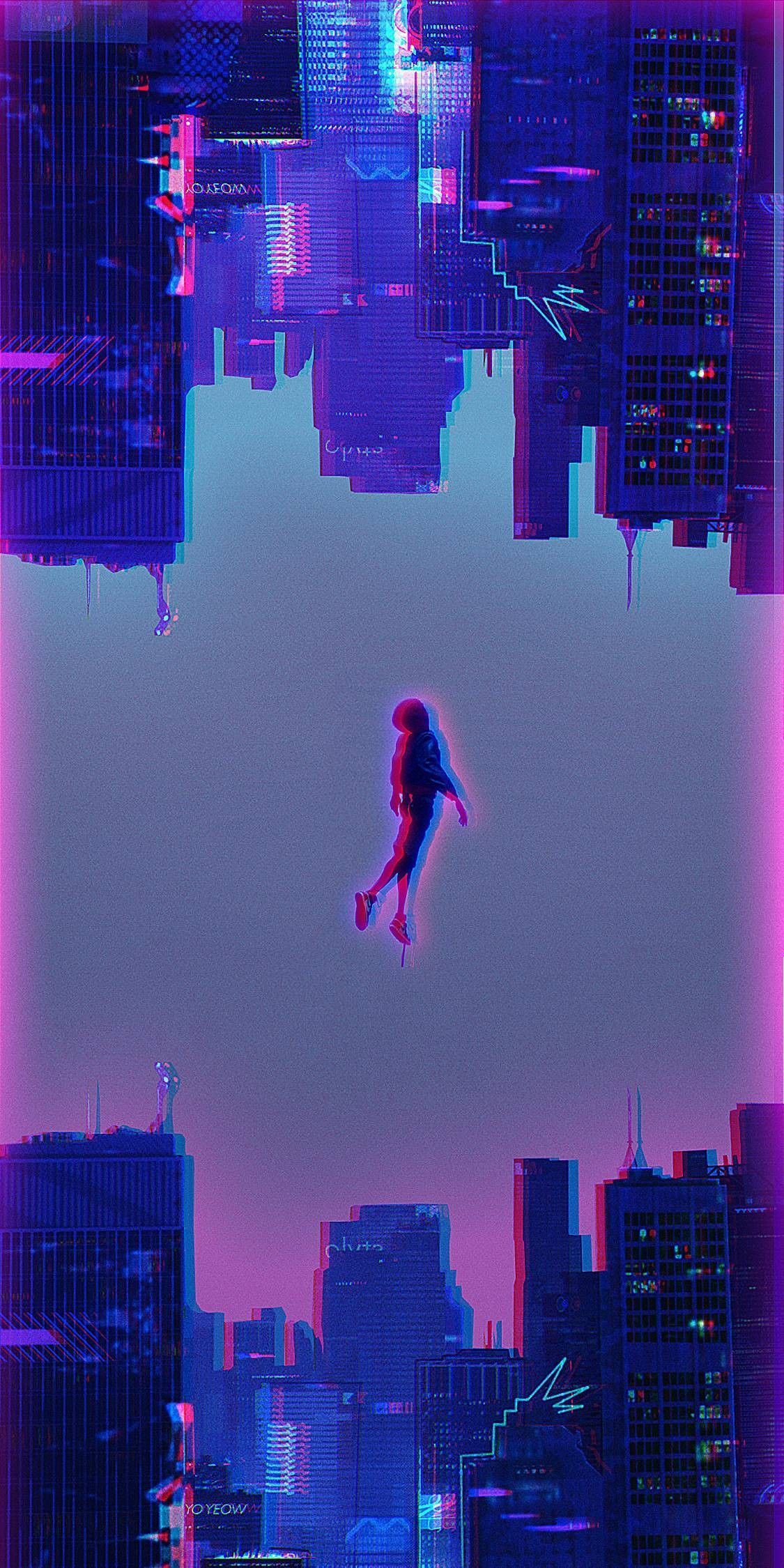 Spiderman into the spider verse, 4k, movie, 2018, poster, art, city, aesthetic, wallpaper - Magenta, cool