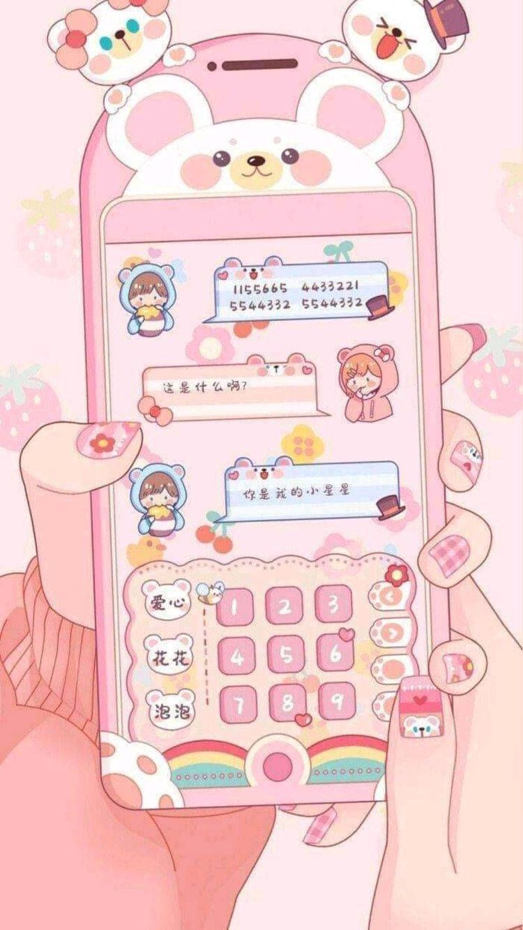 A cute phone with pink and white background - Pink anime
