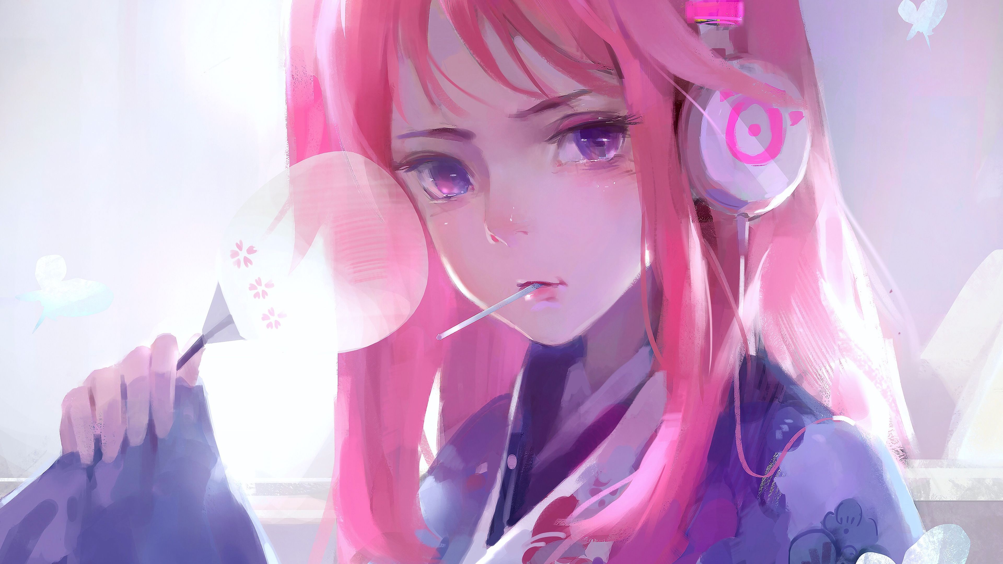 Anime girl with pink hair and headphones, anime 4k wallpapers for your desktop or mobile screen - Pink anime, anime girl
