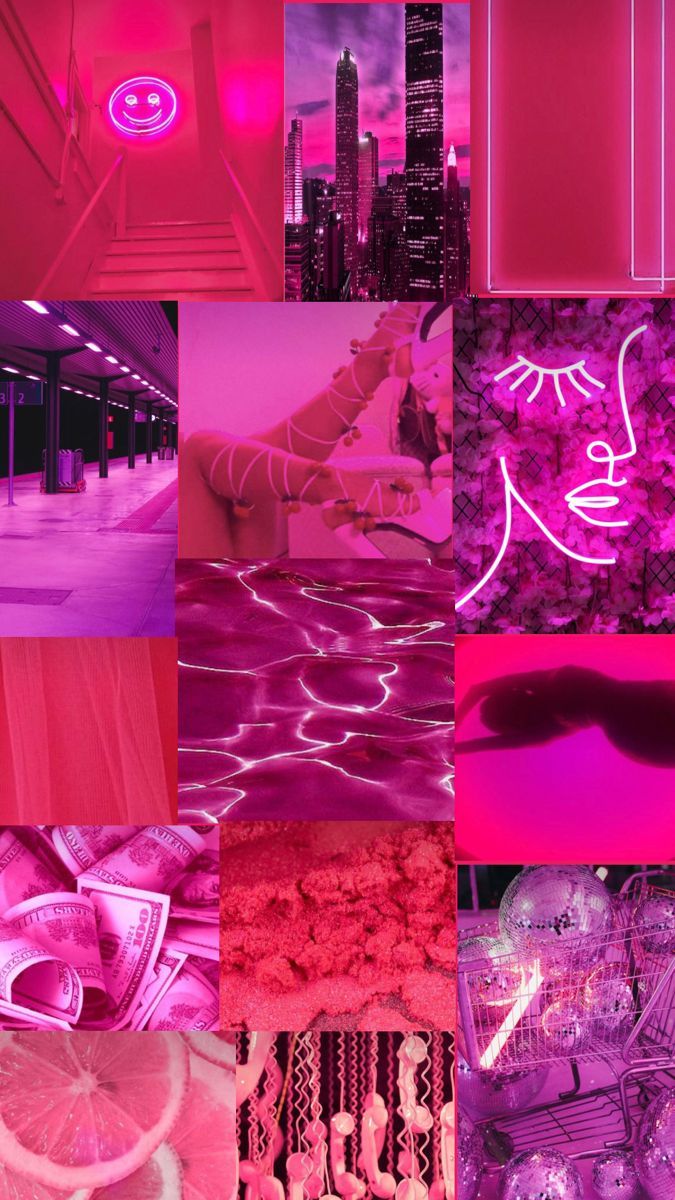 A collage of pictures with pink neon lights - Hot pink, neon pink