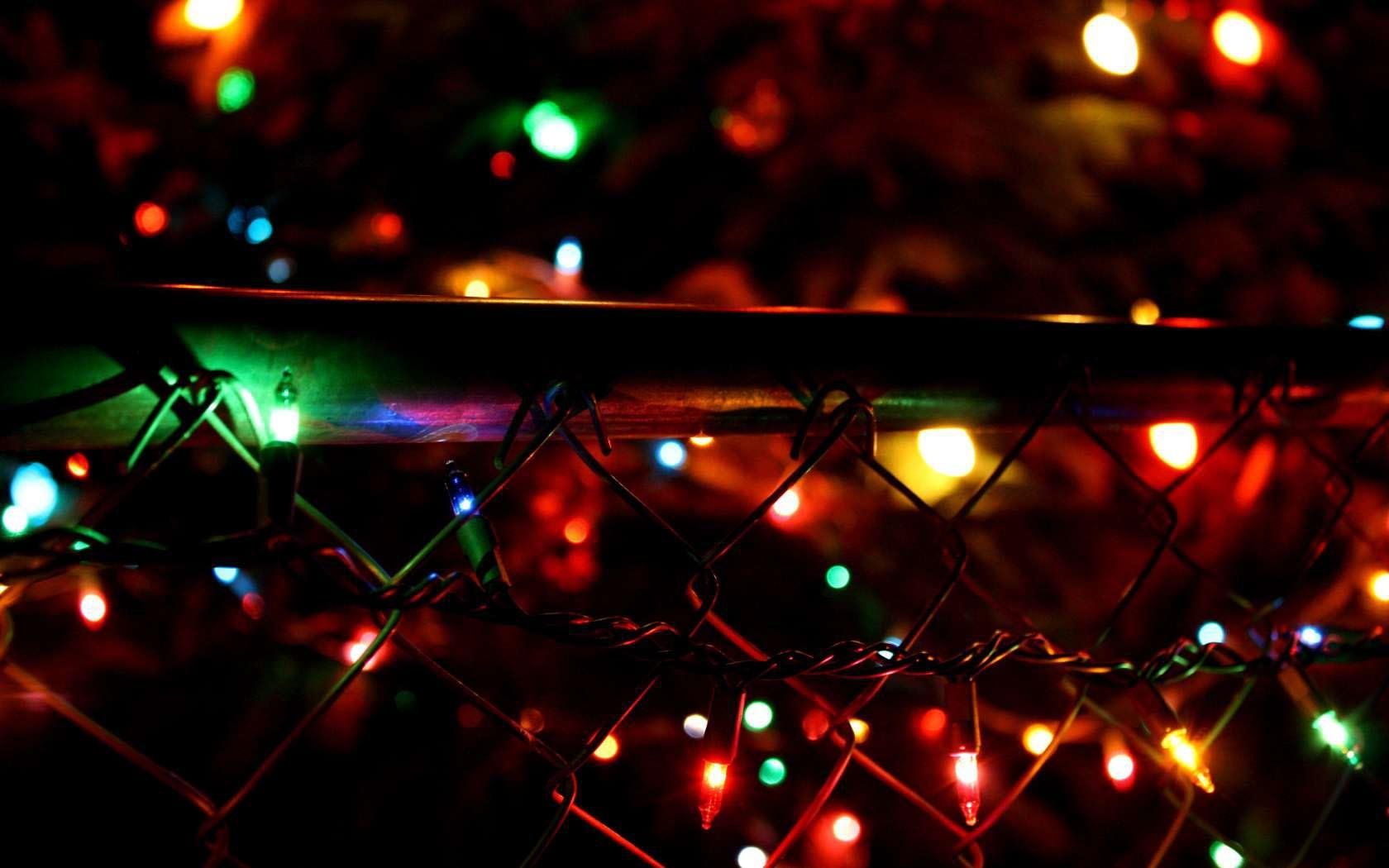 A fence with christmas lights on it - Christmas lights