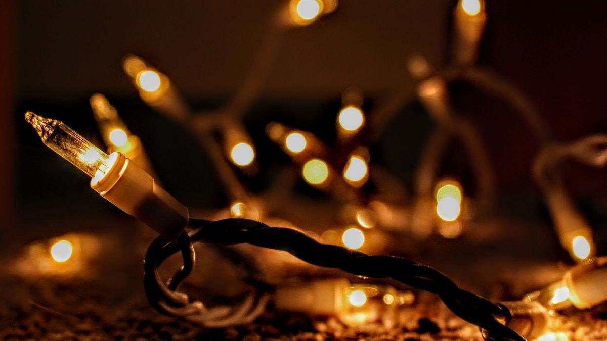 A close up of some christmas lights on the ground - Christmas lights