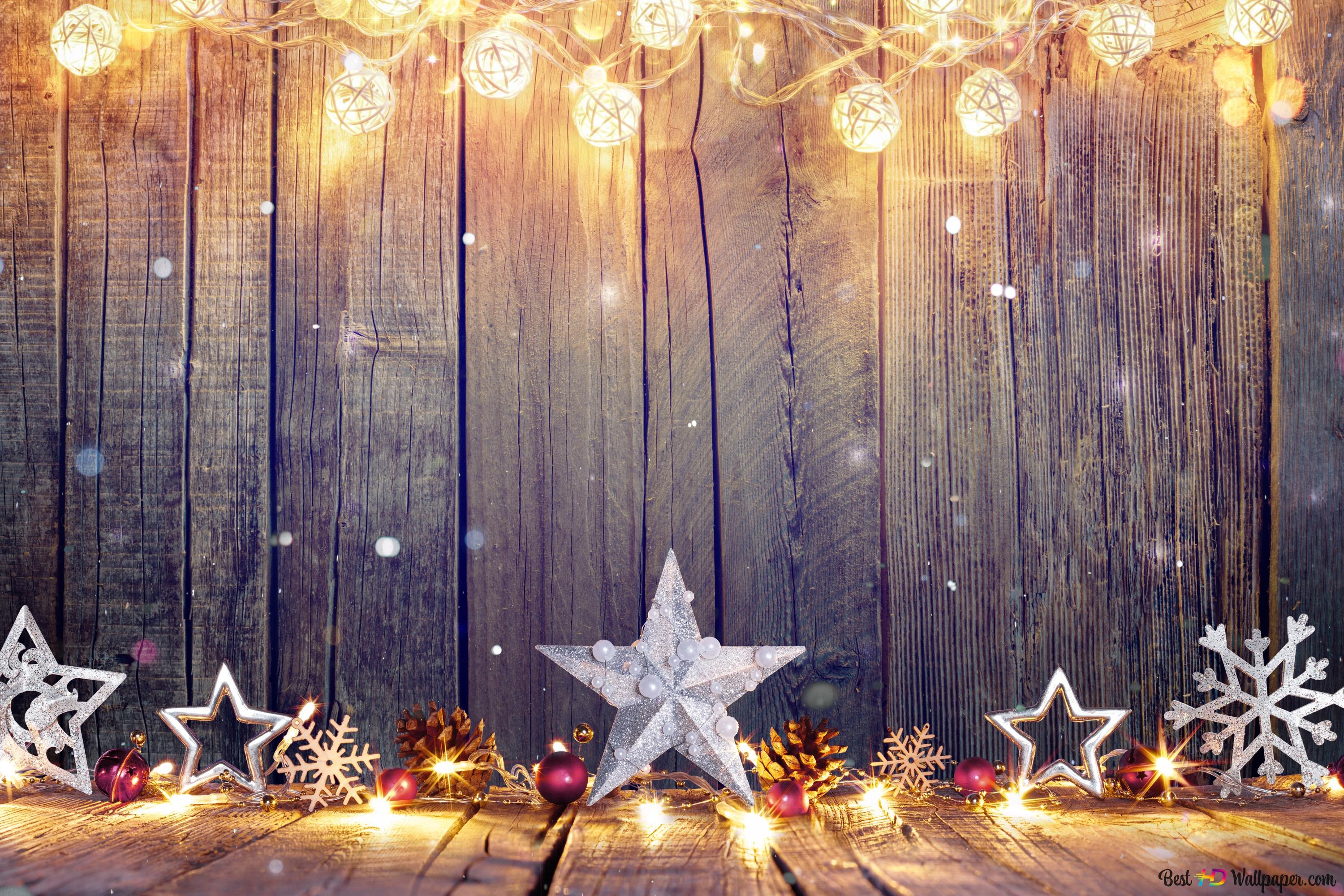 Christmas lights on a wooden background - Christmas lights