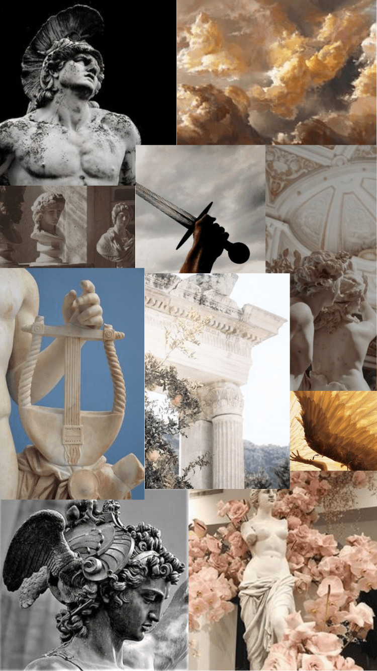 A collage of images of ancient Greek statues and architecture. - Greek mythology, Greek statue, collage