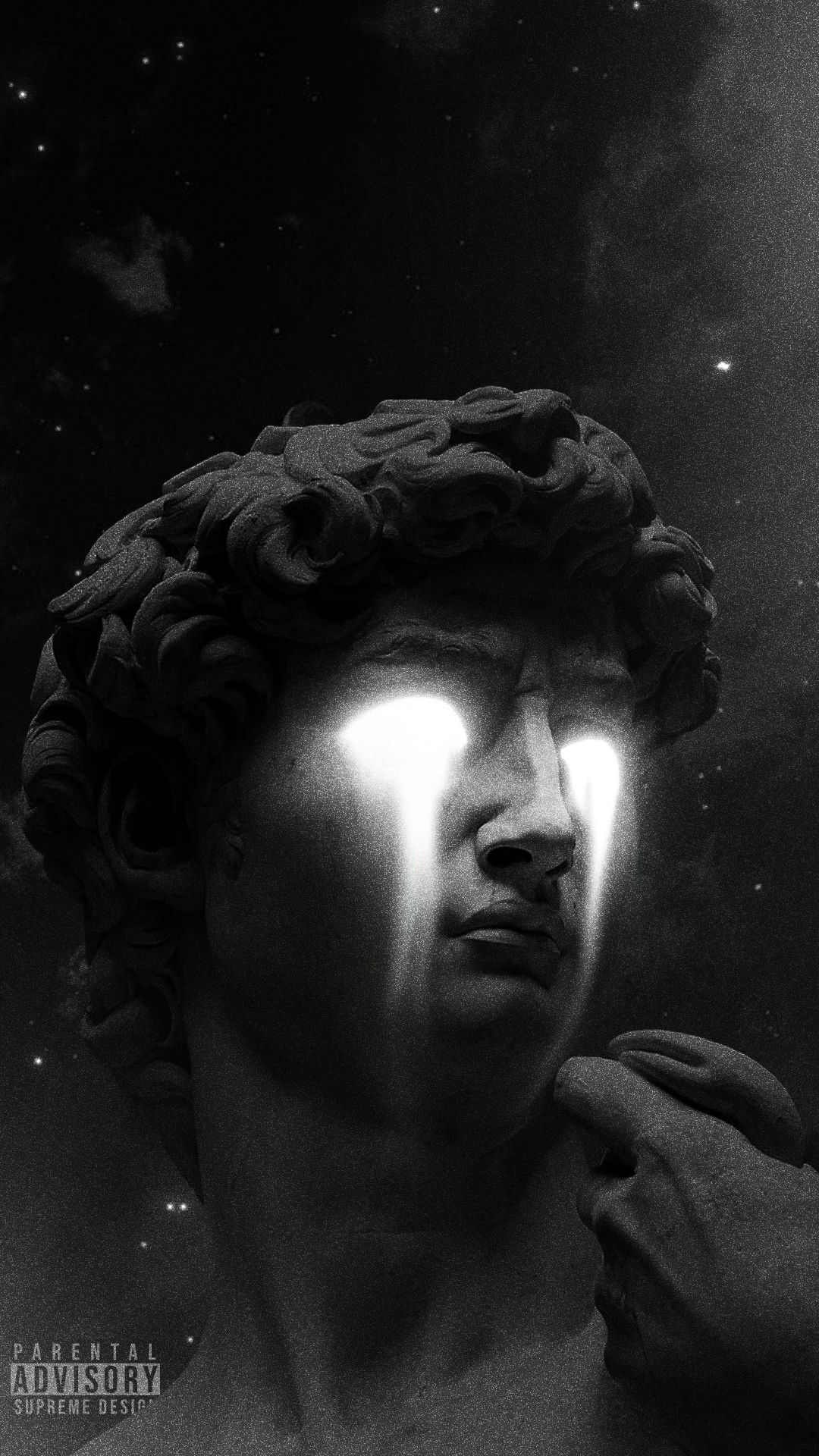 Black and white aesthetic of a statue of a man with his eyes glowing - Greek mythology, Greek statue