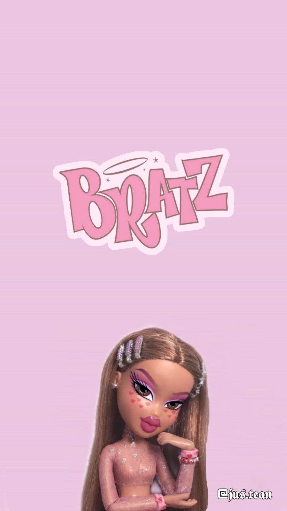 A doll with long hair and pink background - Bratz