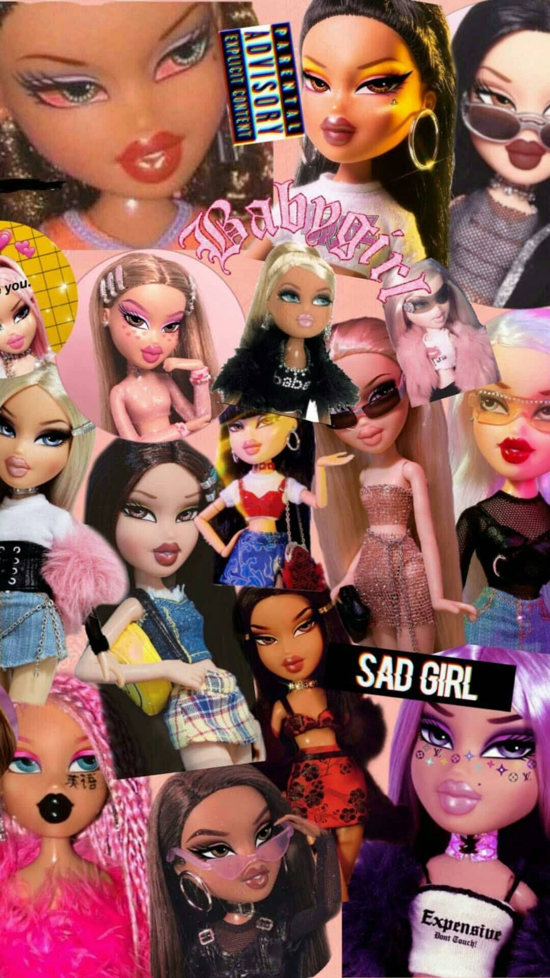 A collage of pictures with different dolls - Bratz