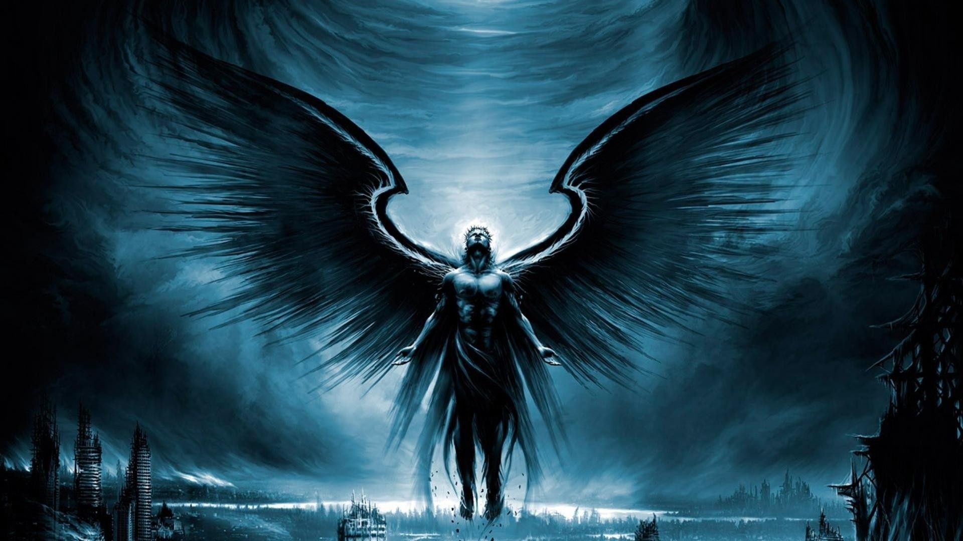 A dark angel with wings and horns - Greek mythology