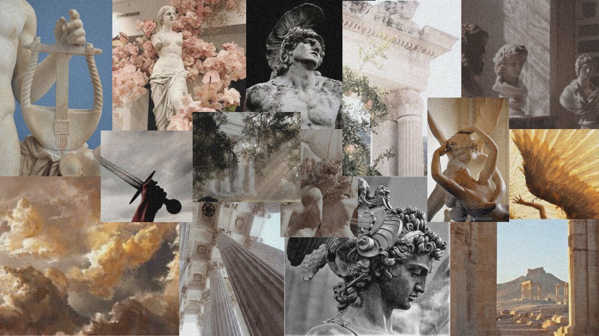 A collage of pictures with different statues - Greek mythology