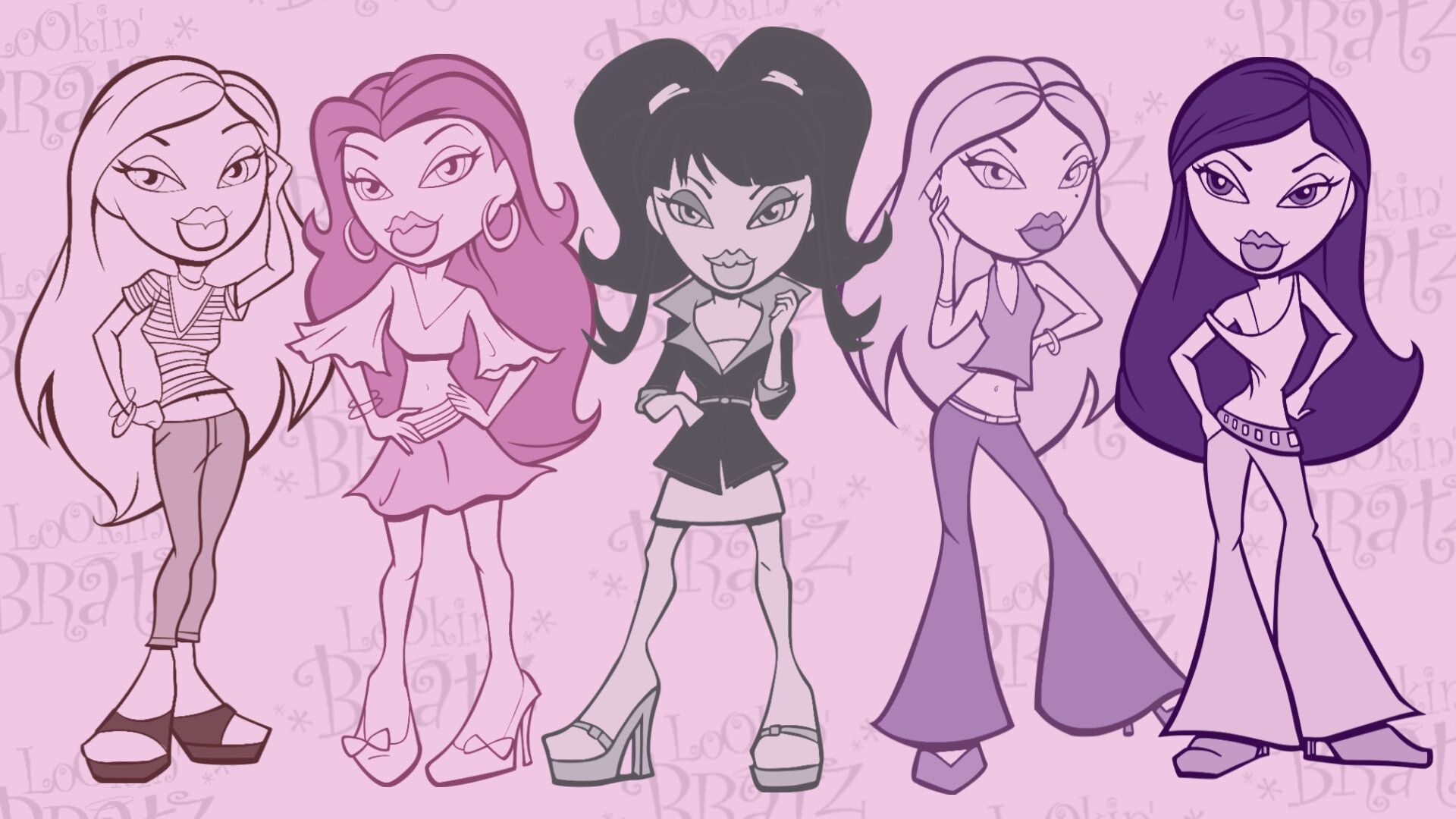 A group of cartoon characters in different poses - Bratz