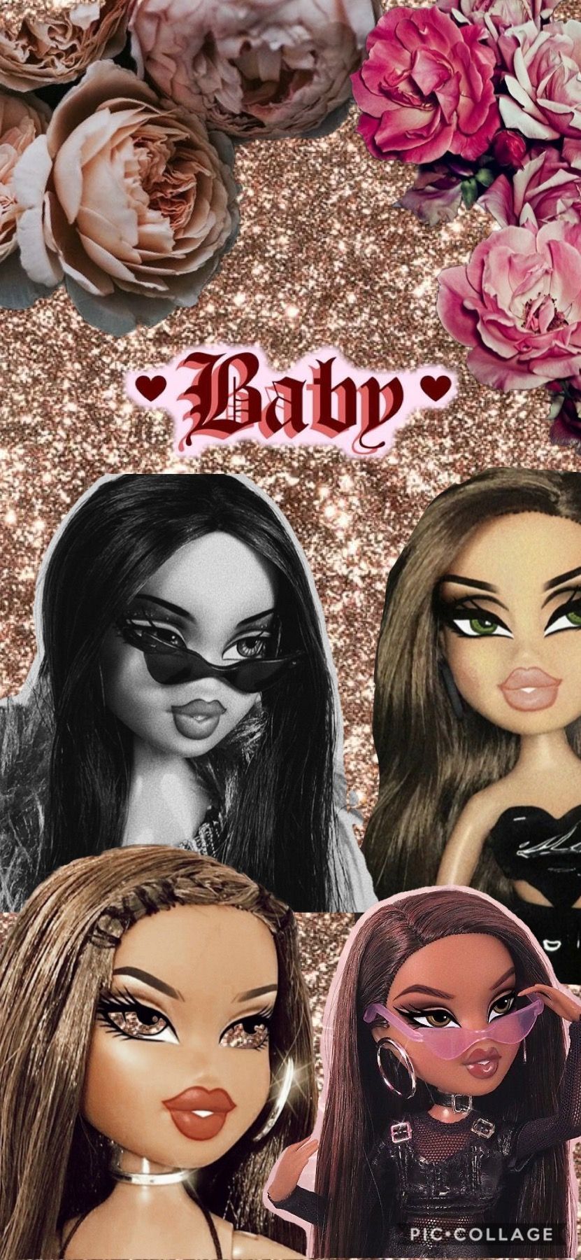 Aesthetic wallpaper of Bratz dolls with the word 
