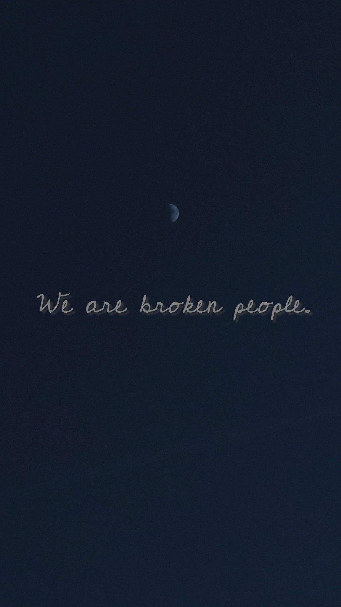 A dark blue background with a white moon in the top middle and the words 