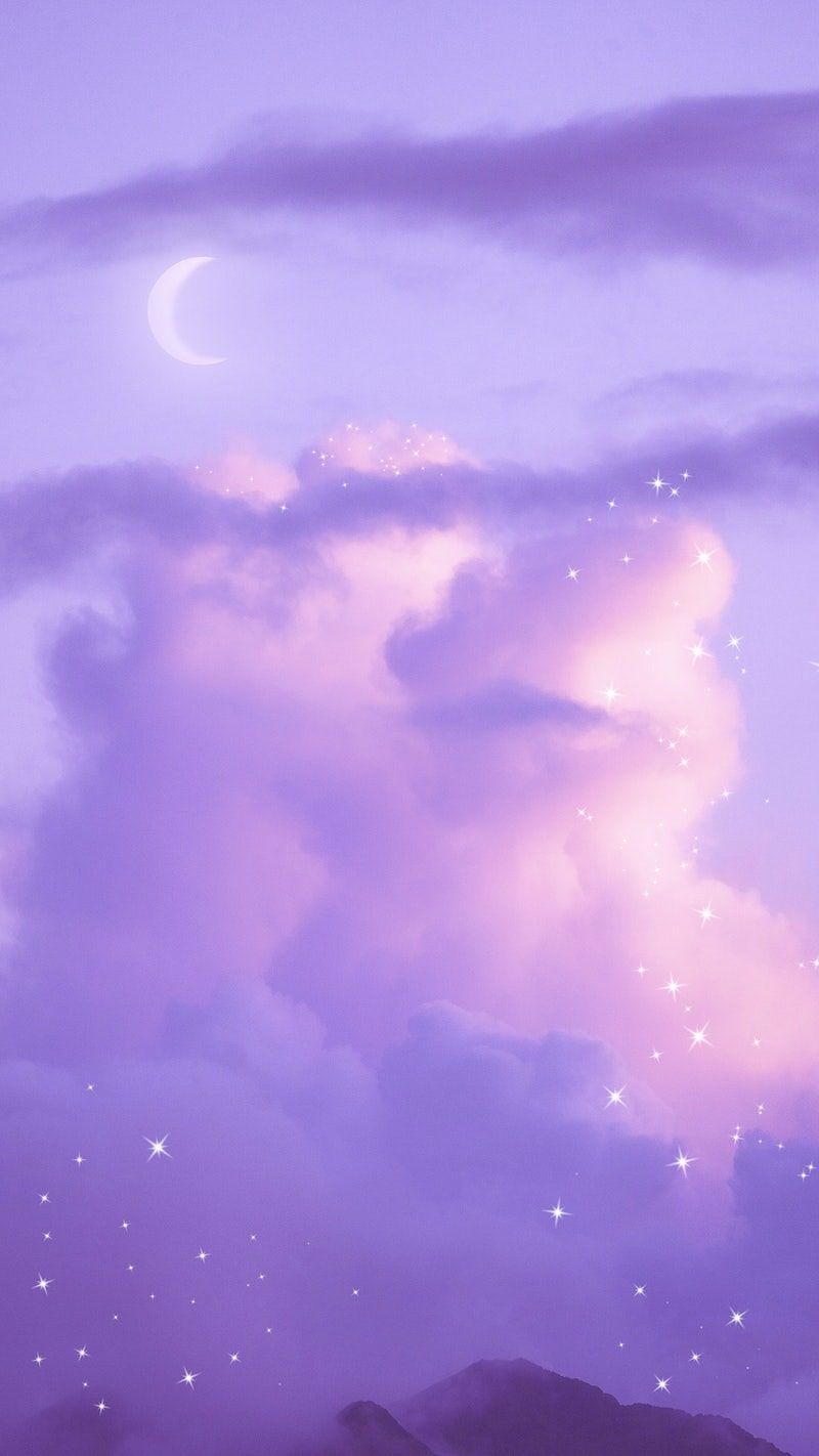 A purple sky with stars and clouds - Galaxy, cloud, cute purple
