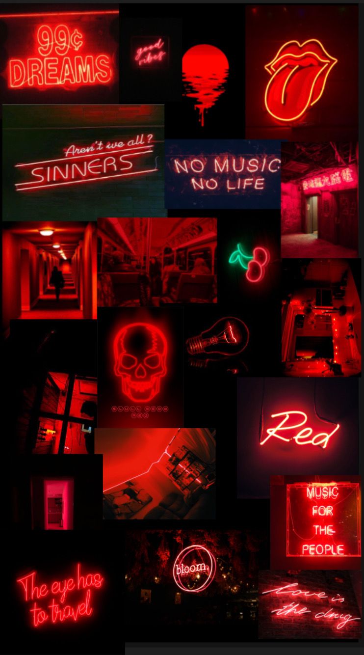 A collection of neon signs in red - Neon red