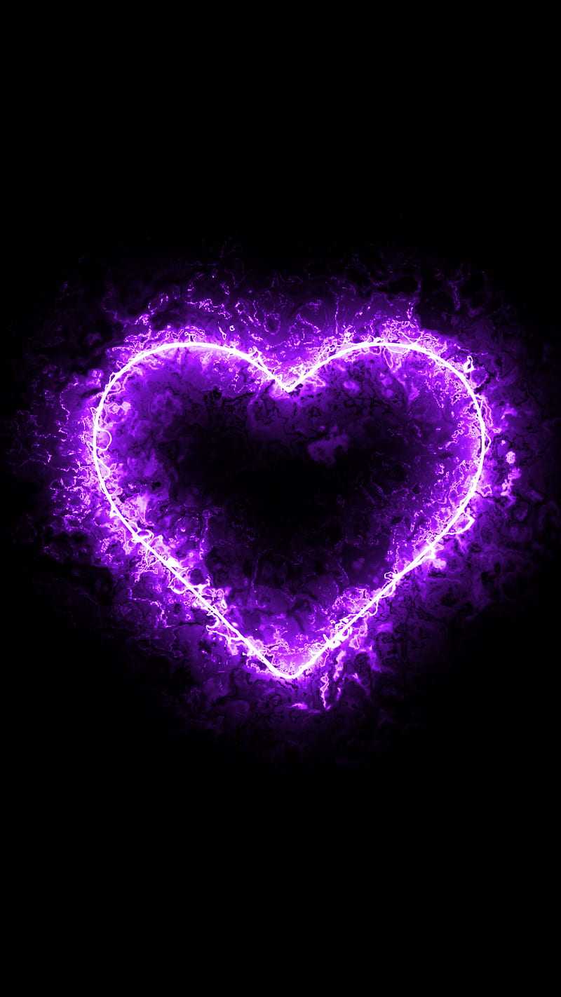 A purple neon heart on a black background. - Heart