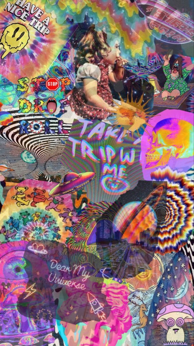 A psychedelic poster with many different images - Psychedelic, trippy