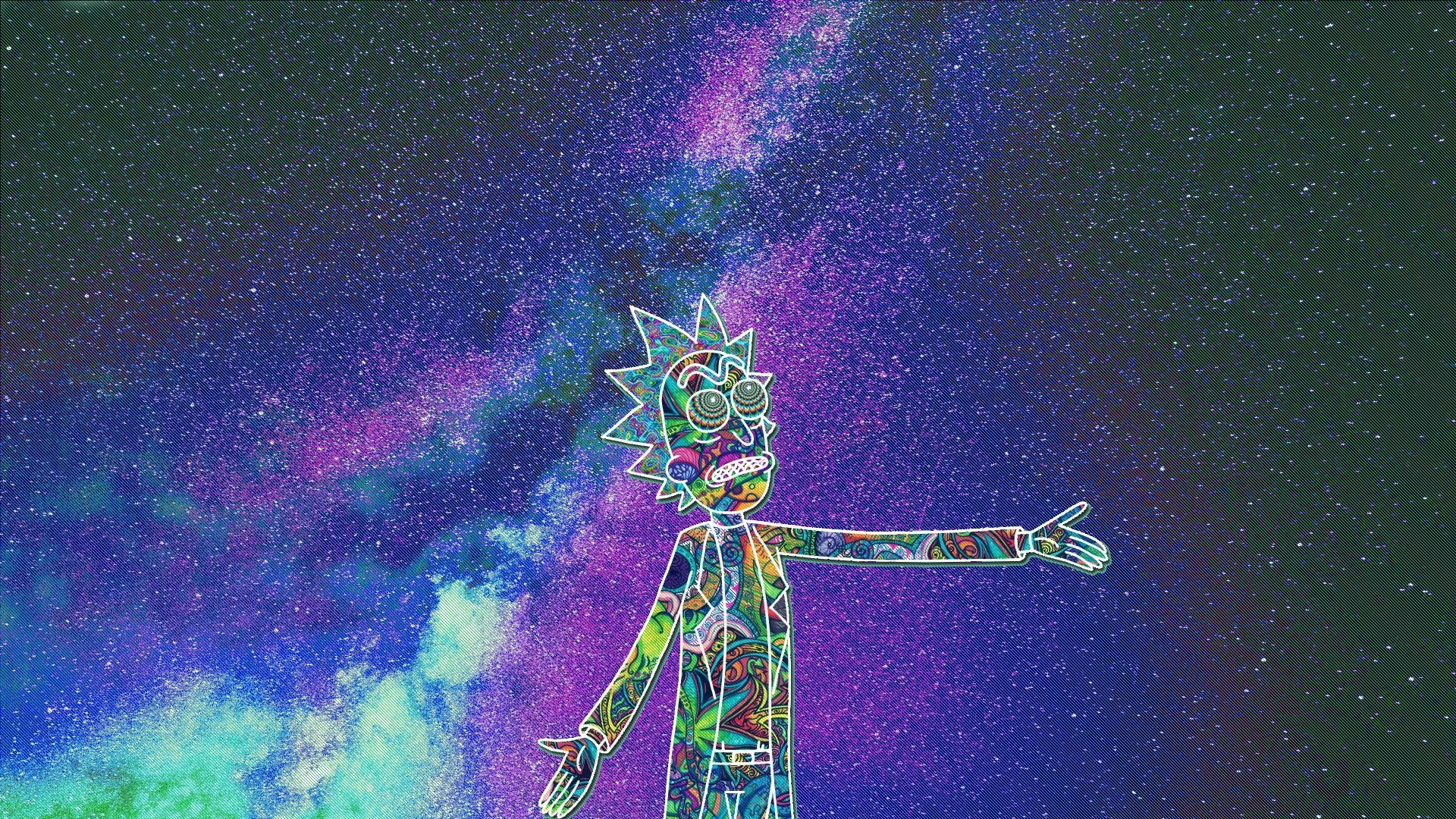 A colorful cartoon character is standing in front of the stars - Trippy