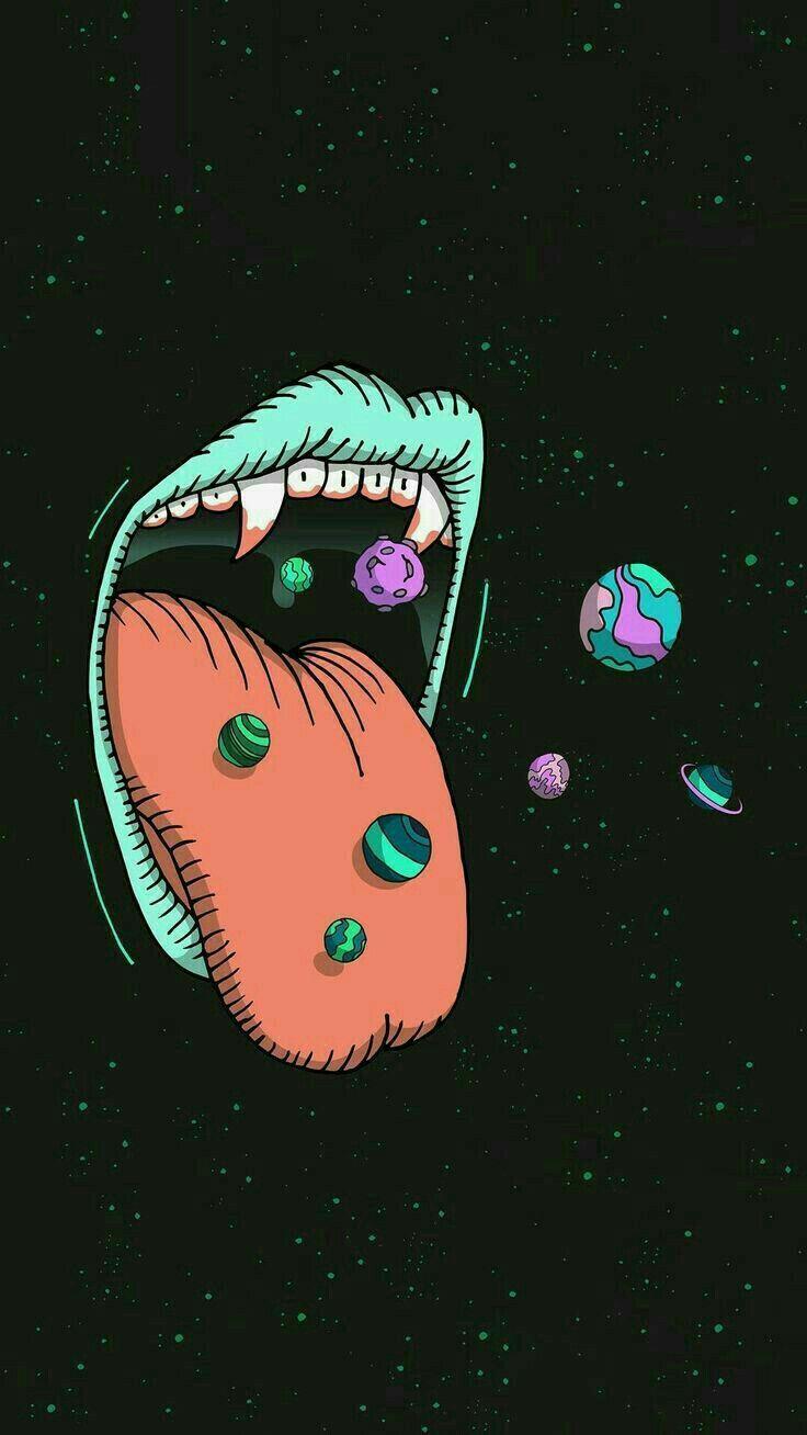 A cartoon of an alien with its mouth open - Trippy