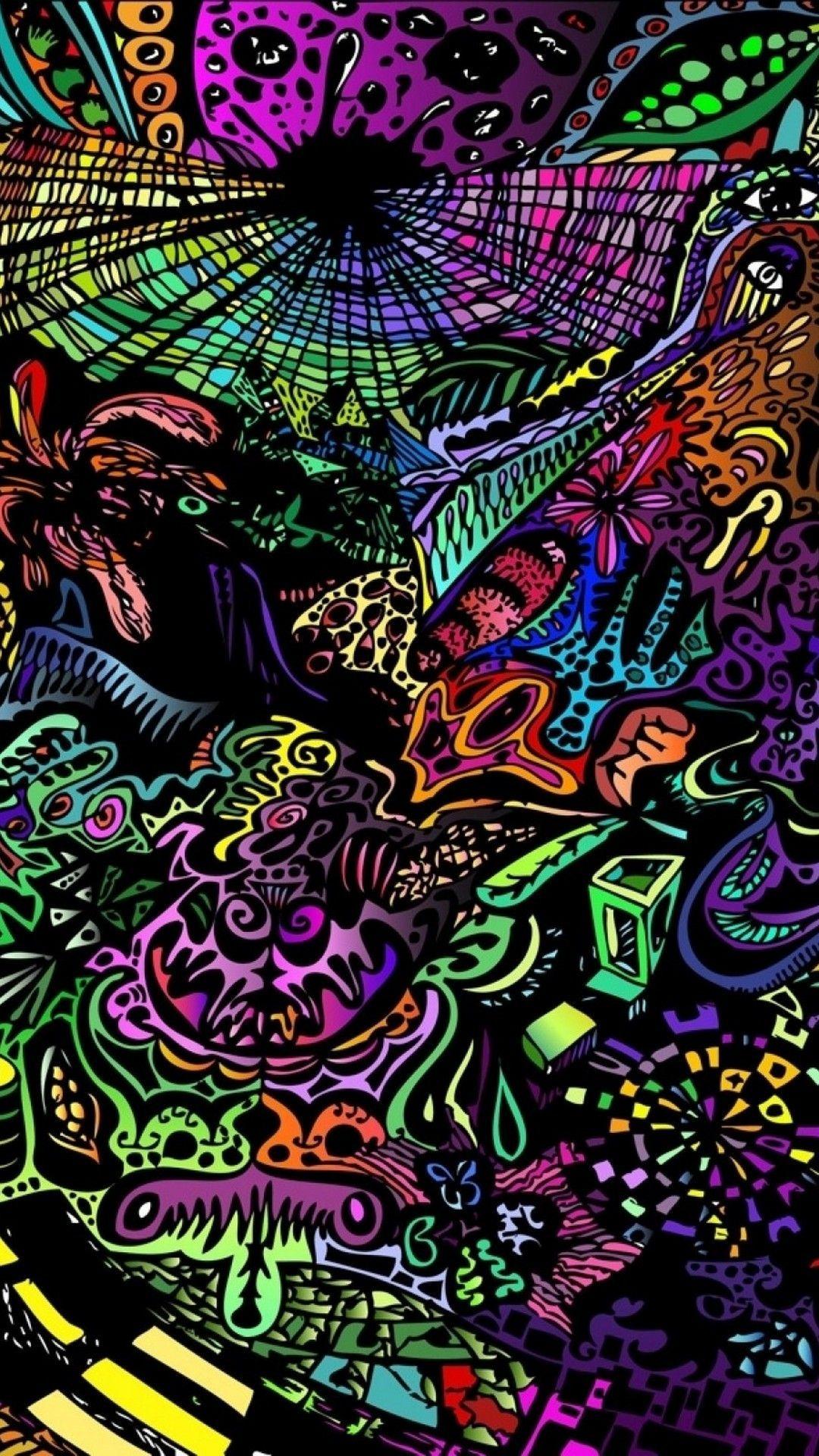 A psychedelic artwork with bright colors and abstract shapes - Trippy, psychedelic