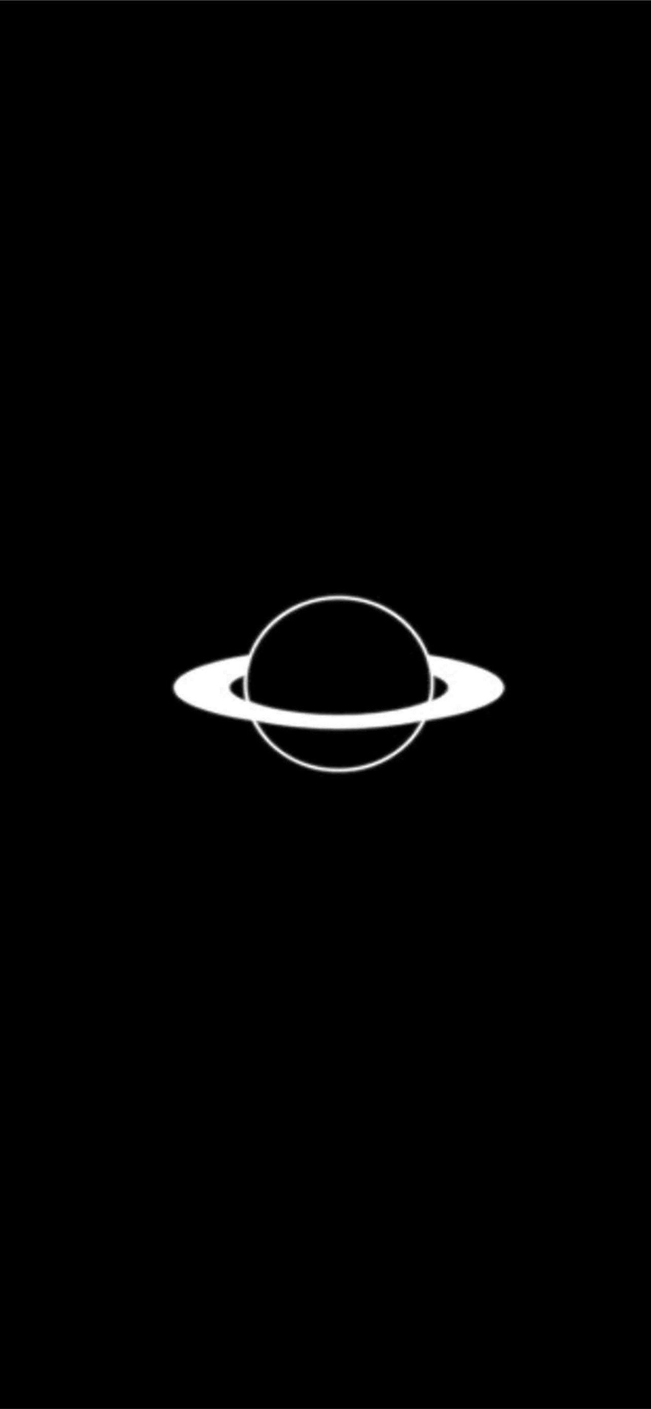IPhone wallpaper of a black background with a white Saturn. - Trippy