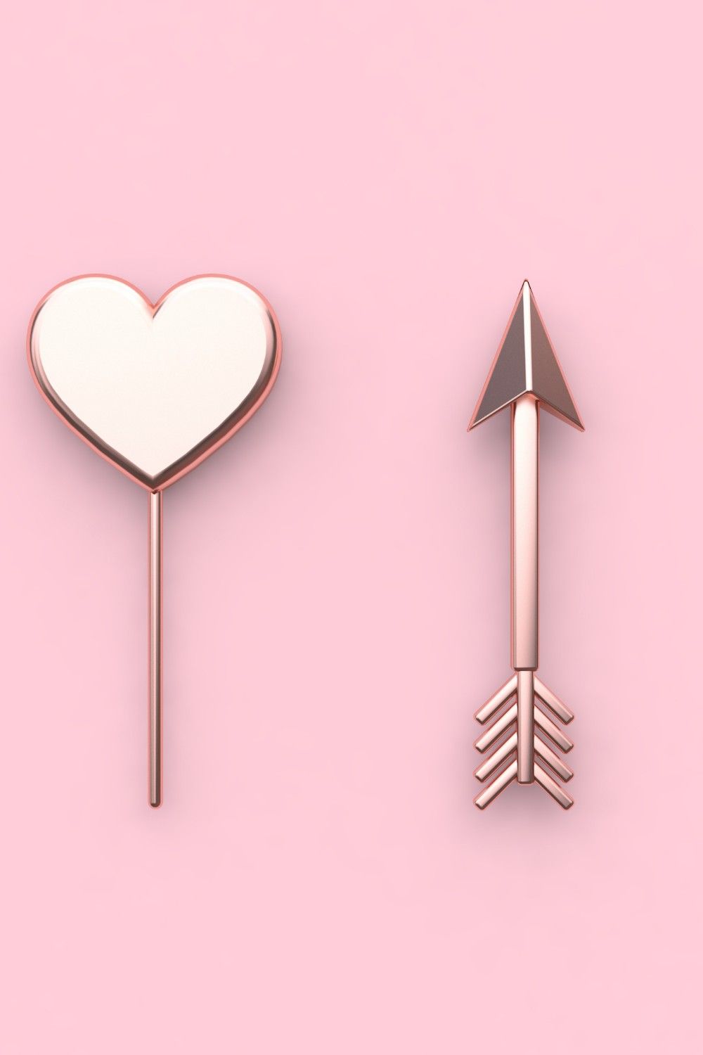 A pair of rose gold pins with an arrow and heart - Light pink, blush