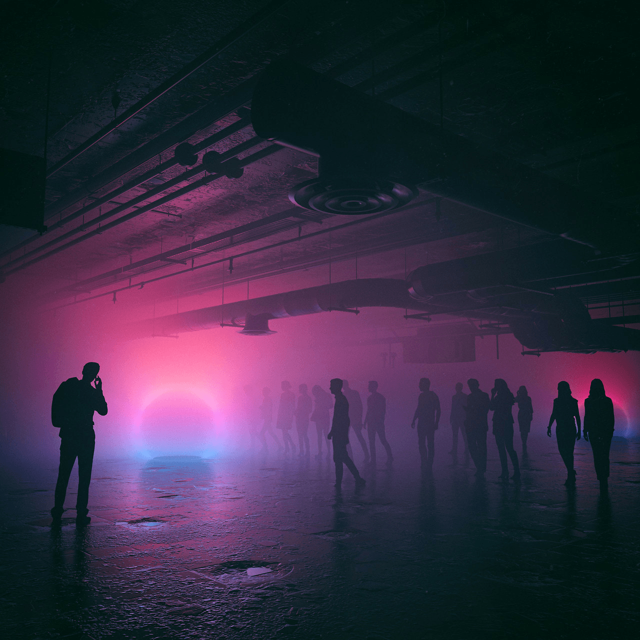 A group of people standing in the dark - Grunge