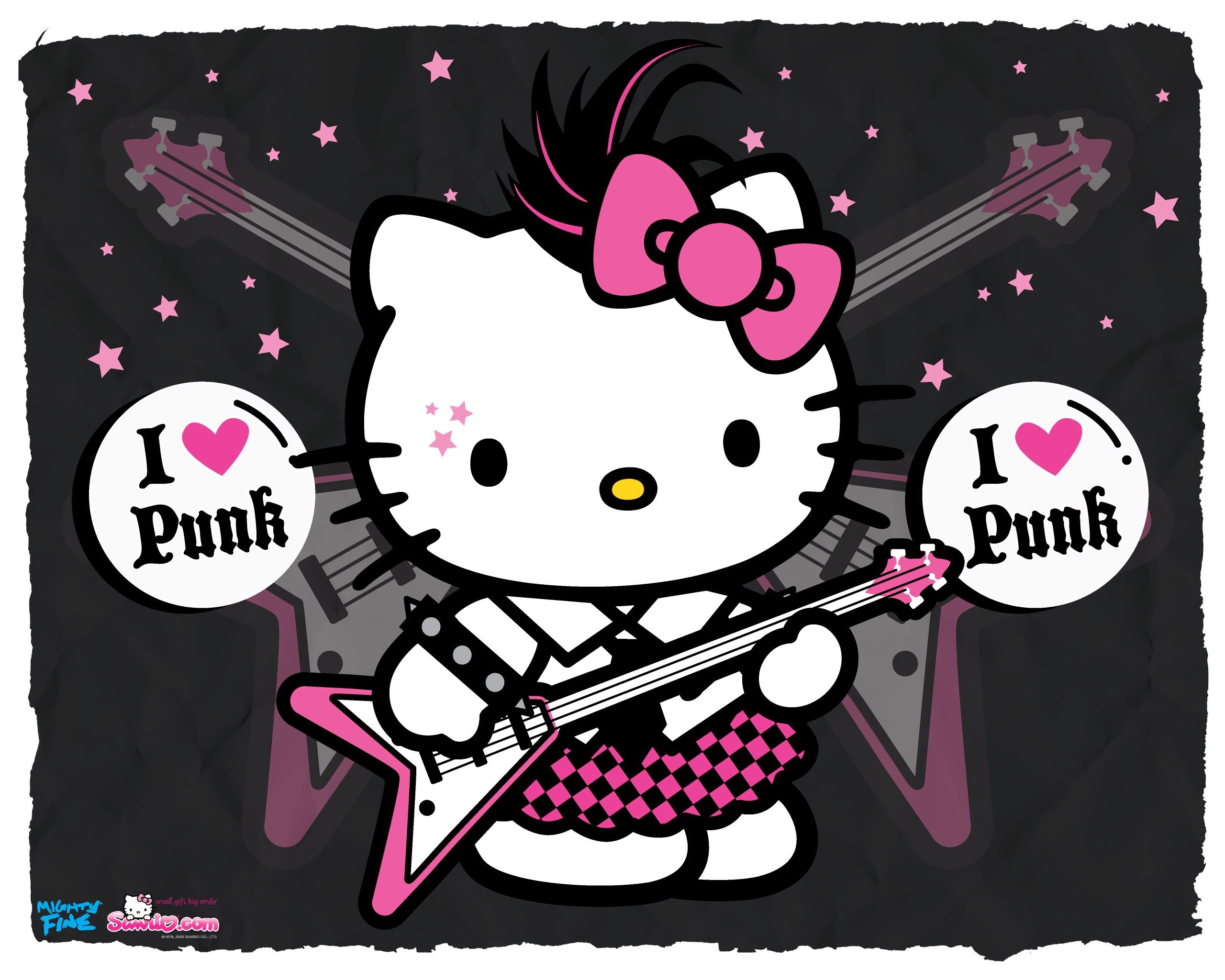 Hello Kitty with a guitar and I love punk sign - Hello Kitty, punk