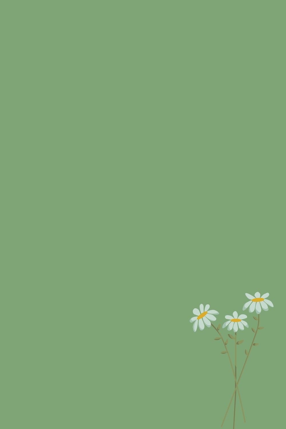 IPhone wallpaper with three daisies on the bottom right corner - Sage green