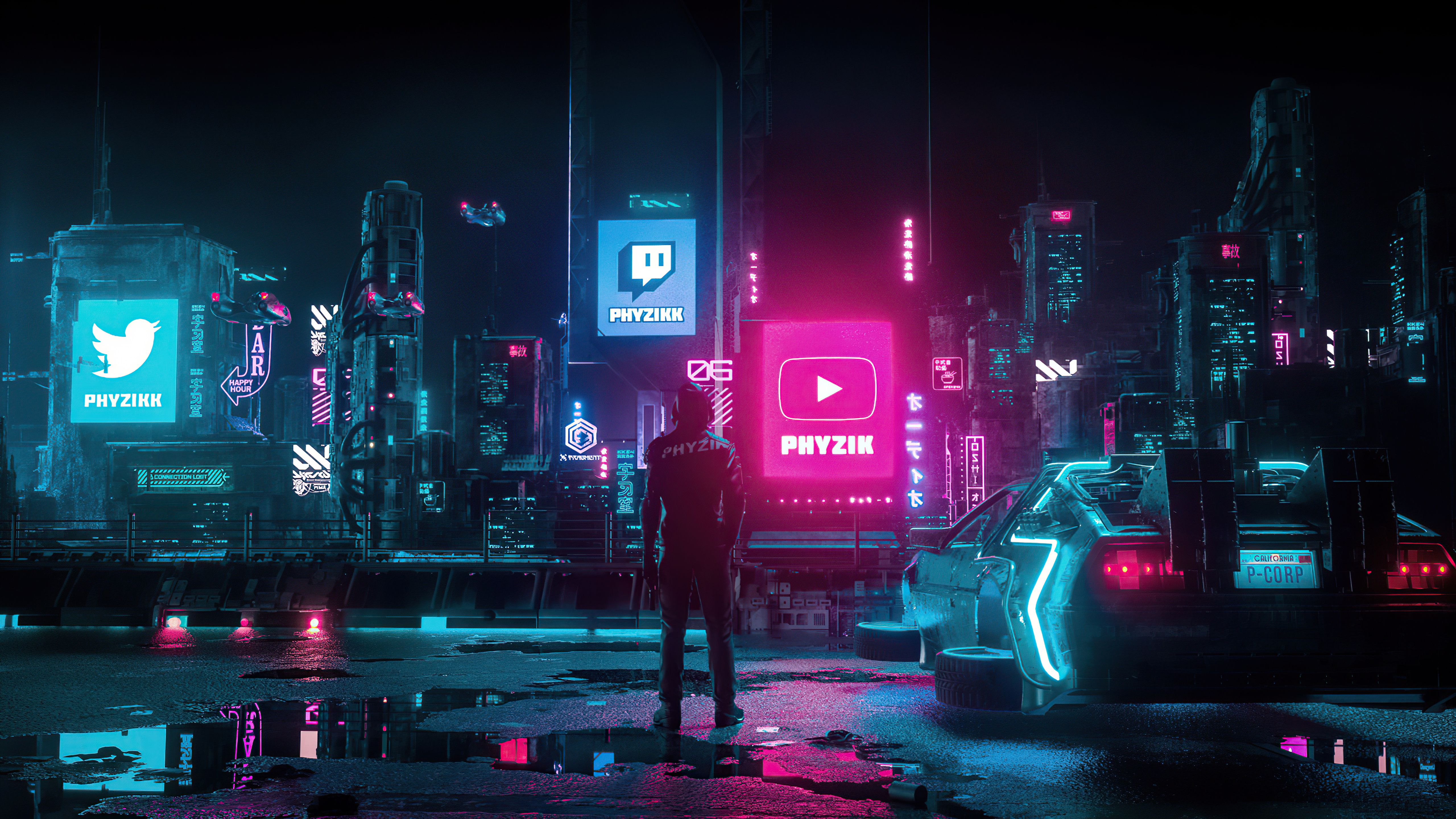 A man standing in a cyberpunk city at night - Cyberpunk