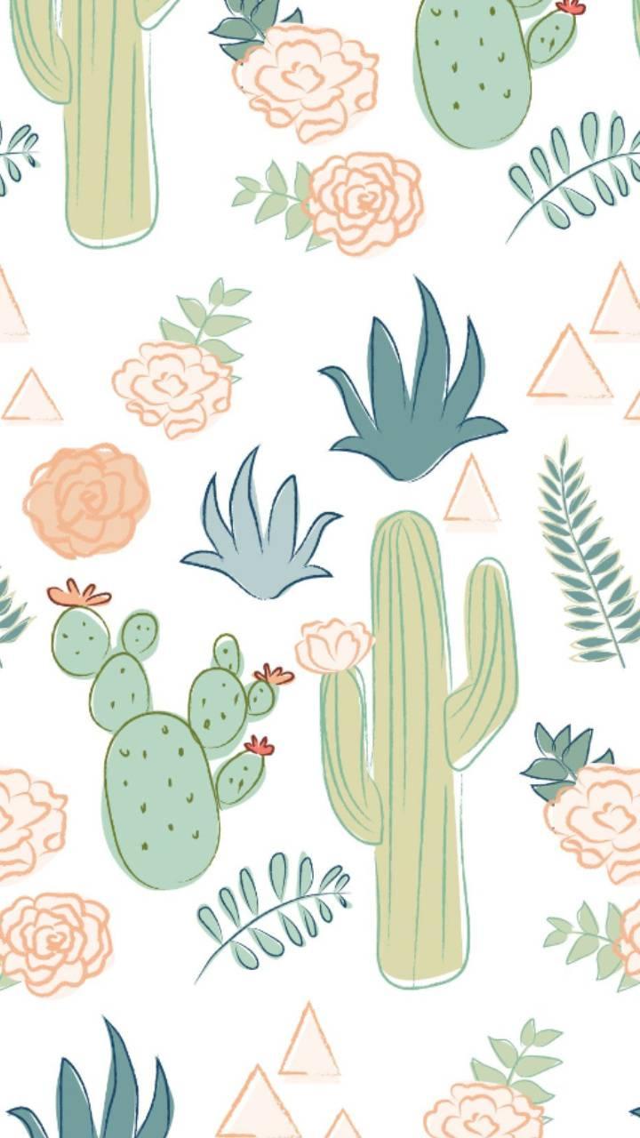 Cactus pattern with flowers and leaves - Cactus