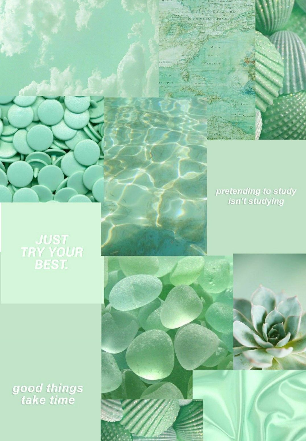 A collage of green and white tiles - Green, mint green, pastel green, collage