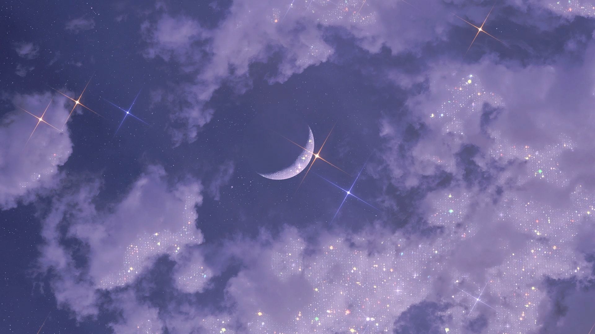 A purple sky with stars and clouds - Glitter