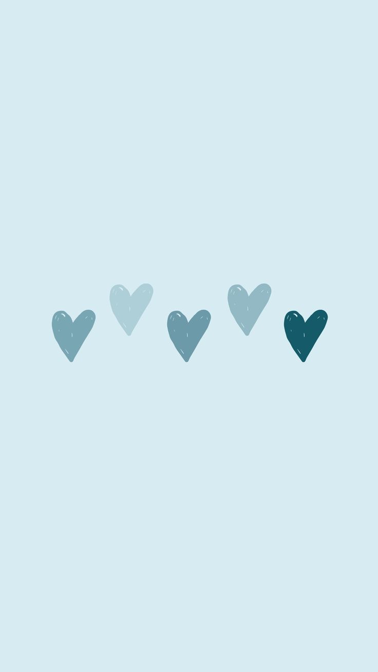 Five hearts drawn in shades of blue on a light blue background - Pastel