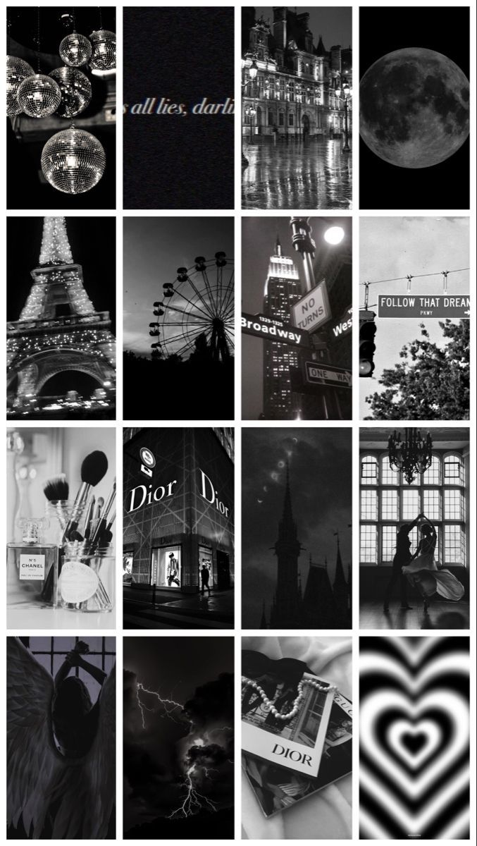 A collage of black and white photos with different themes - Gray, Broadway