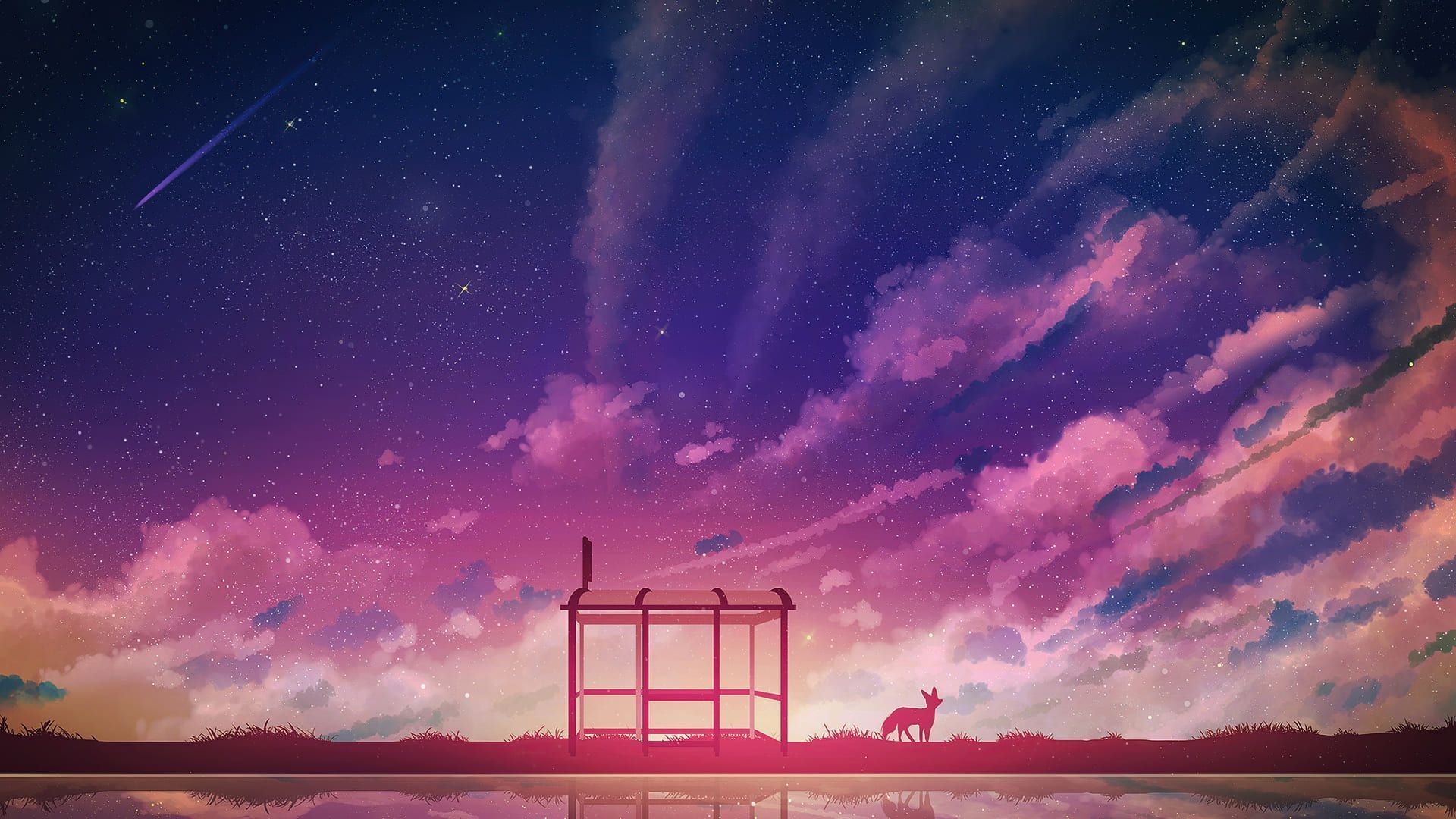 Anime, sky, pink, stars, night, anime scenery, anime backgrounds, anime wallpaper, anime scenery, anime backgrounds 1920x1080 wallpaper - Laptop