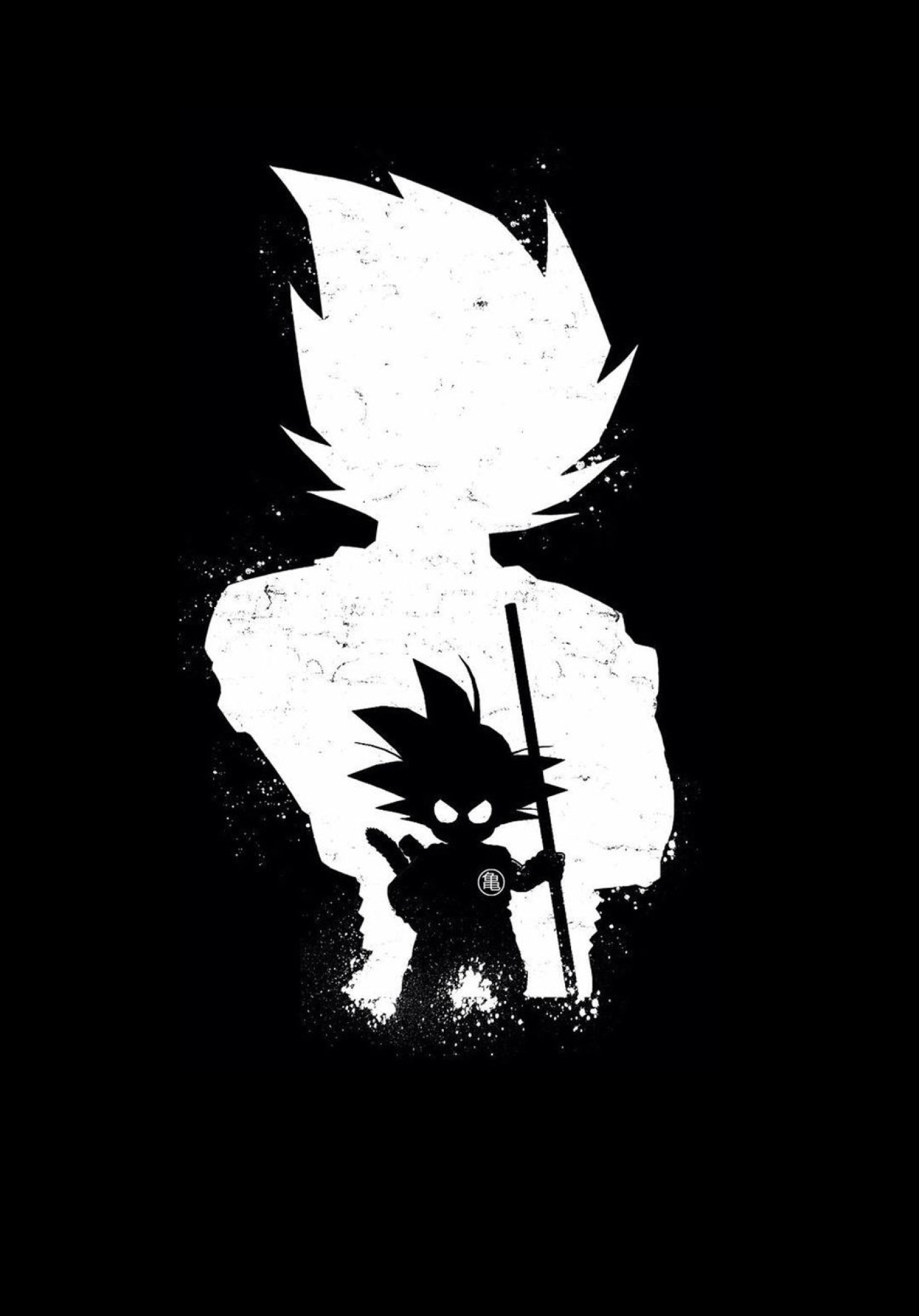 The image of a black and white silhouette with an outline - Goku