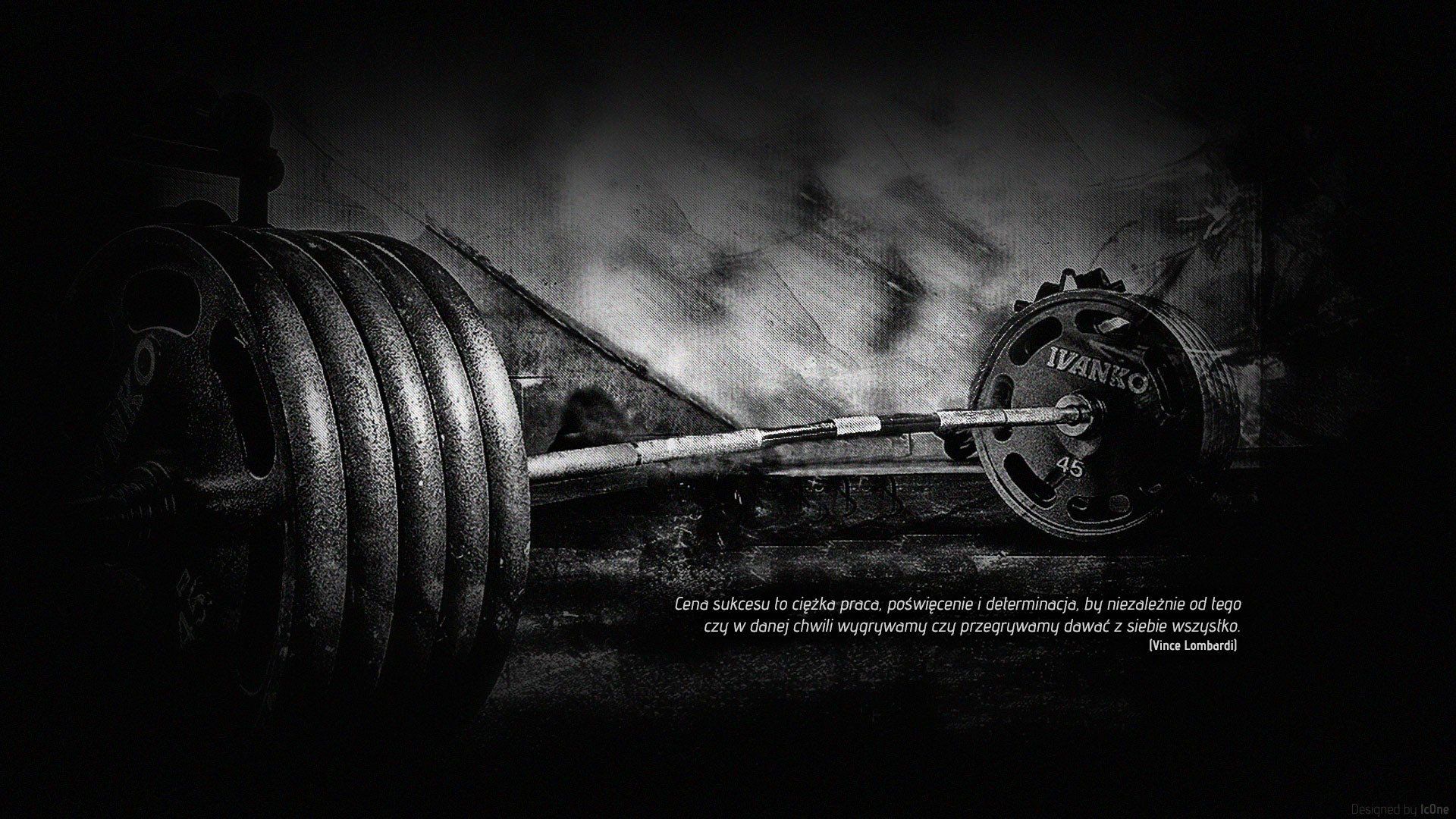 Wallpaper with a barbell and a quote from Vironika Tugaleva: 