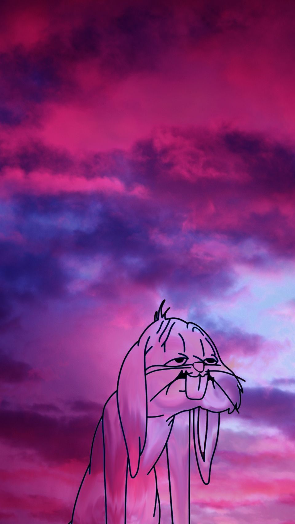 Aesthetic wallpaper of pink bunny against a pink and purple sky - Bugs Bunny