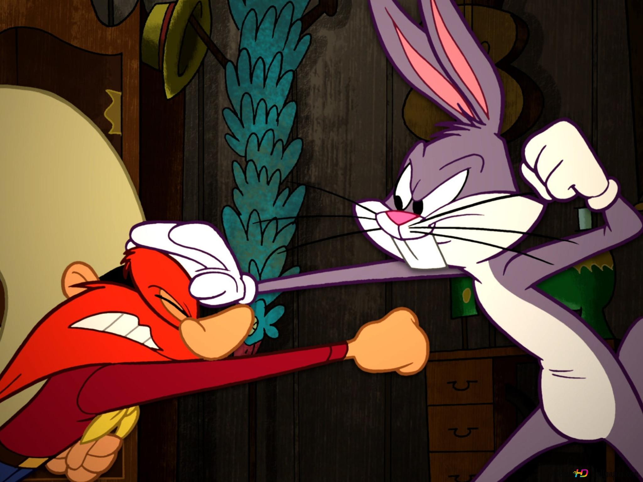 A cartoon character is punching another one - Bugs Bunny