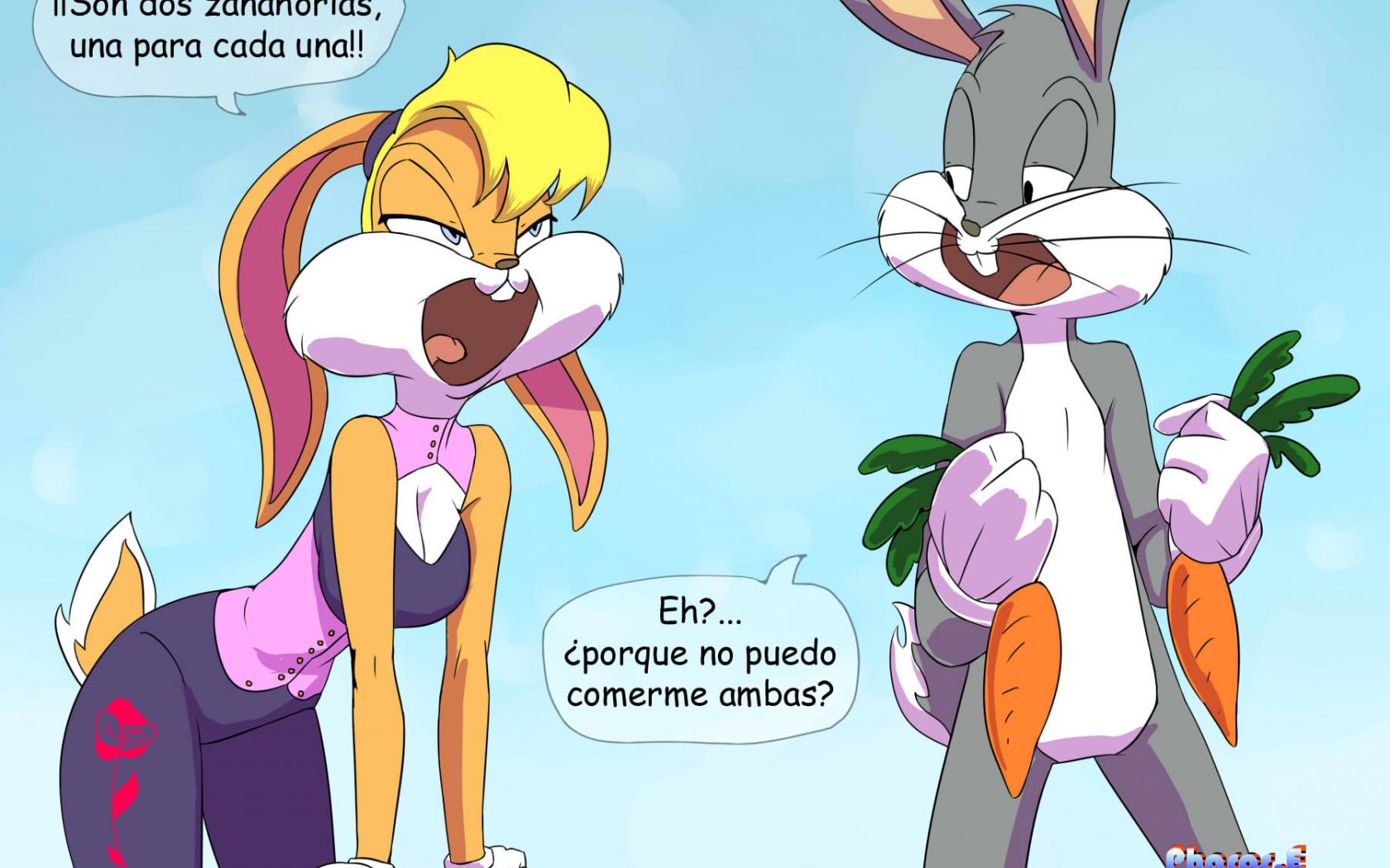 Lola Bunny and Bugs Bunny are in a clearing. - Bugs Bunny