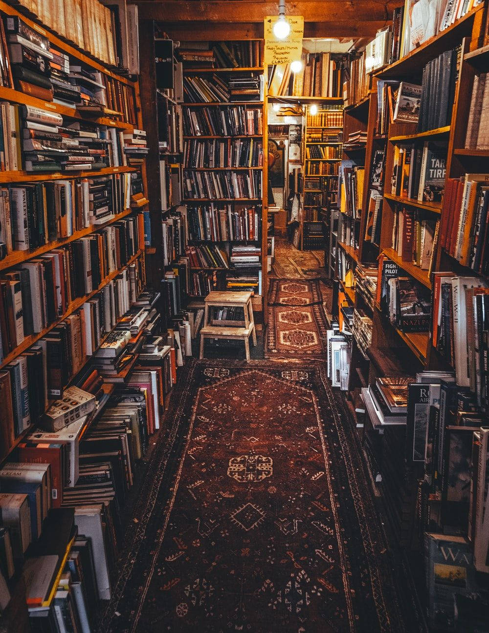 A long hallway filled with books and shelves - Library