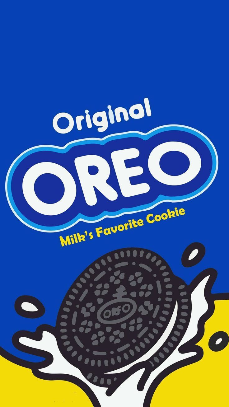 A blue and white Oreo cookie box with a cartoon Oreo being splashed with milk. - Oreo