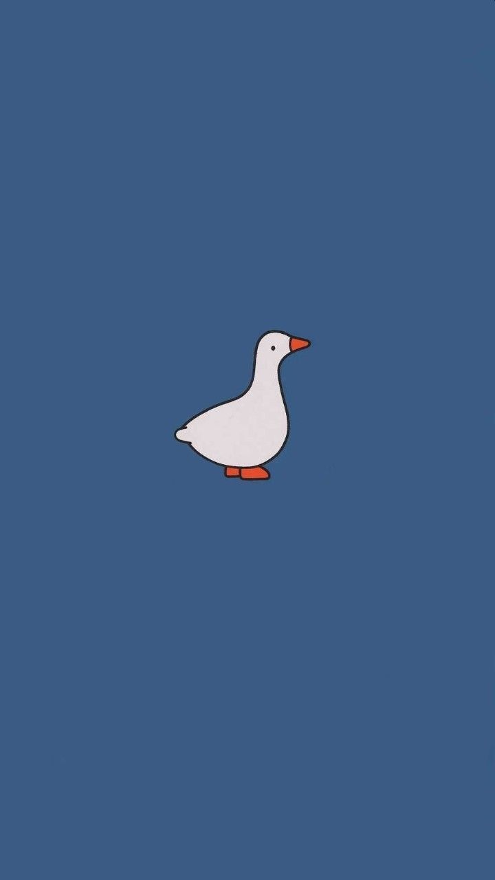 Blue background, cute duck drawing, minimalist phone wallpaper - Duck