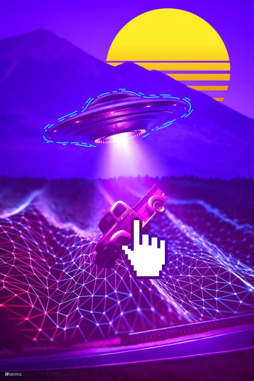 Laminated Not Again UFO Pickup Truck Alien Abduction Alley Photo Vaporwave Aesthetic Decor Retro Vintage 90s Y2K Room Decor Neon Pink Bedroom Decor Indie Vibey Aesthetic Poster Dry Erase Sign 12x18